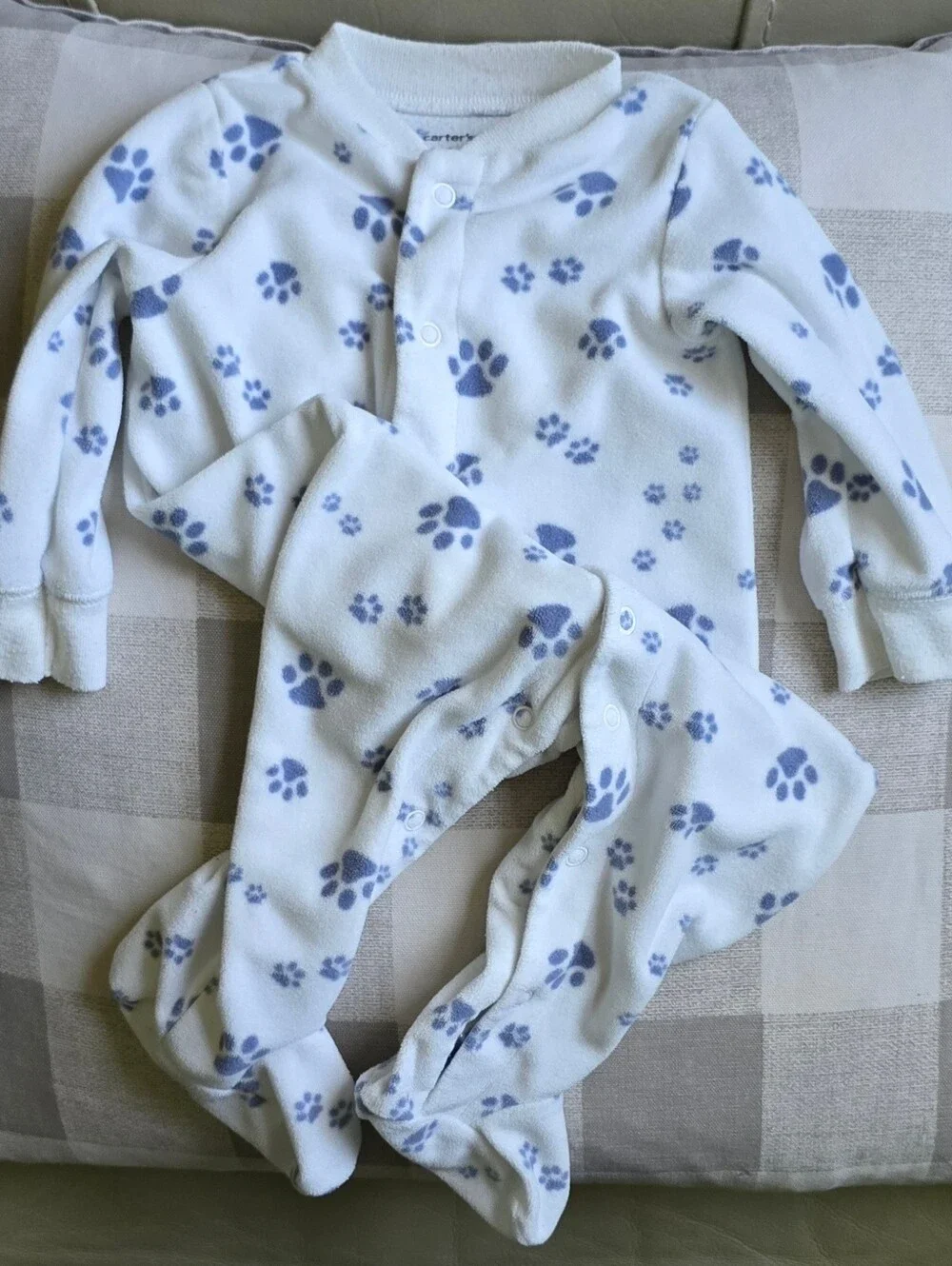 White and Blue Footed Pajamas w/ Paw Prints Carter's